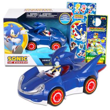 Imagem de Sonic the Hedgehog Toy Race Car Set - Sonic Gift Bundle with Sonic Pull Back Racecar Plus Stickers and More | Sonic Race Car Set