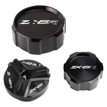 Imagem de Tampa do reservatório de fluido de freio dianteiro traseiro e tampa de enchimento de óleo do motor compatível com ZX6R ZX-6R ZX636 (conjunto preto)