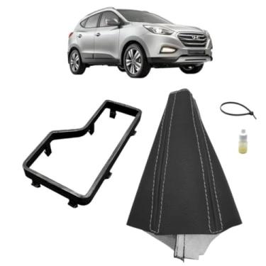 Imagem de Revestimento Coifa Courvin E Suporte Aro Base Interno Câmbio Automático Ix35 Full 2017 Á 2022 (PRETO - COSTURA PRATA)