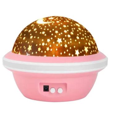 Imagem de Luminaria Abajur Multicores Projecao Giratoria Estrelas Lua Para Decorar Quartos Cupula Galaxia Rosa