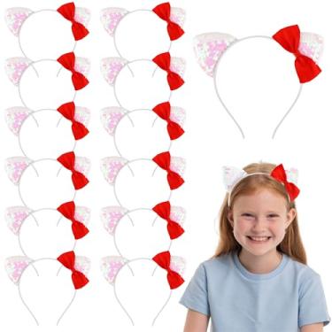 Imagem de Chanaco 12 peças de tiaras de orelhas de gato, decorações de festa, laço vermelho, acessórios de cabelo de lantejoulas de gatinho, lindos acessórios de cabelo branco gabby, lembrancinhas de