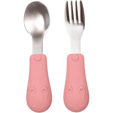 Imagem de 	 Kit Talheres Infantil Aço e Cabo em Silicone - Buba Rosa