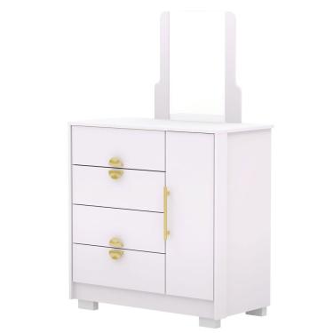 Imagem de Cômoda Sapateira 4 Gavetas Com Espelho Clarabella Branco-camarim