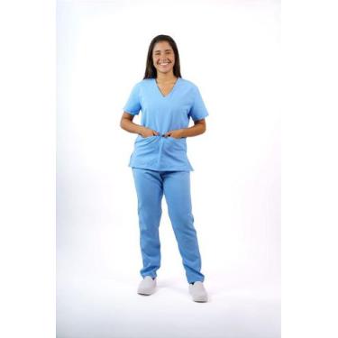 Imagem de Pijama Feminino Oxford Azul Celeste - Conjunto Hospitalar - Toka Brasi