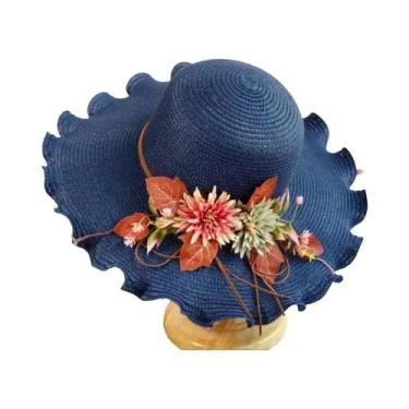 Imagem de Chapéu de Palha Feminino de Aba Larga - Dobrável, para Praia e Sol, Ta