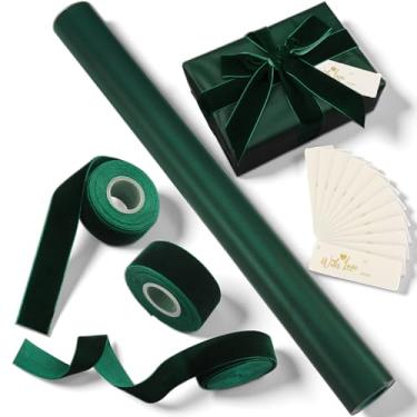 Imagem de Ctosree Conjunto de papel de embrulho de Natal com papel kraft de 10 m, fita de veludo de 13,7 m, 12 etiquetas de presente, kit de embrulho de presente kraft para aniversário, chá de bebê, casamento