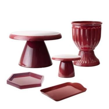 Imagem de Kit Mesa Decorada com Boleira Cogumelo e Acessórios – Vaso, Bandeja e Mini Peças (Vermelho Cereja)