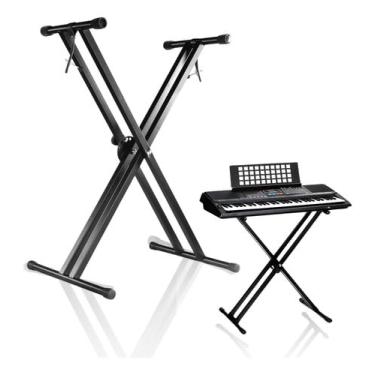 Imagem de Suporte Reforçado Top Para Teclado Piano Duplo Estante Em X Teclado Ajustável Reforçado, Suporte Teclado Musical Estante Pedestal, Estante Suporte Piano Teclado Dupla Base Formato, Suporte em X para Teclado Musical Desmontável