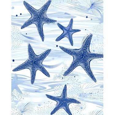 Imagem de Papel de parede azul Peel and Stick Boho Star Watercolor Coastal Fish Contact Paper Simple Beach Starfish Mural de parede para banheiro vinil impermeável autoadesivo removível aluguer dormitório papel