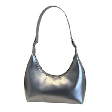 Imagem de Bolsa Hobo de couro envernizado, bolsa de ombro crescente, pequena para sair, Prata