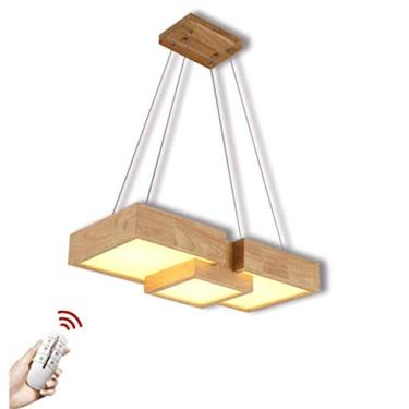 Imagem de Lustre de madeira LED, controle remoto regulável, luminária de mesa de jantar, lustre com altura ajustável, luminária de teto 36W, cozinha, sala de estar, bar, lustre de teto