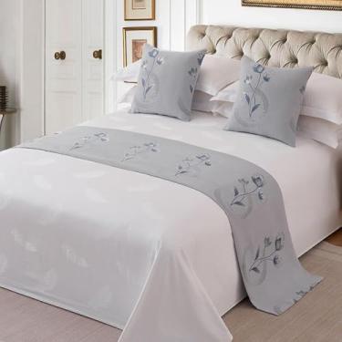 Imagem de Cachecol de corredor de cama de hotel, colchas, decorativas, macias, sem desbotamento, toalha de cama simples e elegante para cama gêmea, tamanho king, cinza, 50 x 180 cm, para cama de 1,2 m