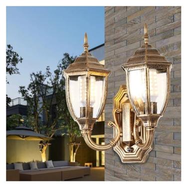 Imagem de Luminária de parede externa, luminária de parede de alumínio à prova d'água de 2 cabeças, luminária decorativa de pátio, luminária pendente de teto LED, preta, dourada