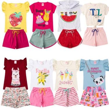Imagem de Kit Conjunto Infantil Verão Menina Com 2 Conjuntos Sortidos - Mega Kid