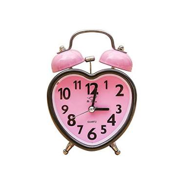 Imagem de Despertador em forma de coração, sino duplo, despertador, sem tique-taque, sino duplo, despertador com luz noturna para quartos de crianças e meninas (rosa) relógio de mesa