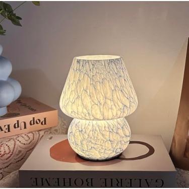 Imagem de AFORTLO Candeeiro de mesa de cogumelo alimentado por bateria com temporizador, luminária de mesa de vidro pequena sem fio, luz noturna decovativa portátil para canto/entrada/escada/banheiro/lareira