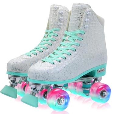 Imagem de WELLWON Patins para mulheres e meninas, patins clássicos de cano alto, fileira dupla, sapatos de skate para uso interno e externo para mulheres iniciantes, tamanho 3 anos