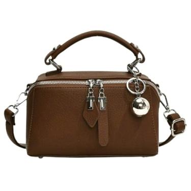 Imagem de Bolsa tiracolo pequena com alça superior para mulheres, vintage, quadrada, bolsa de ombro com alça ajustável, Marrom, Medium