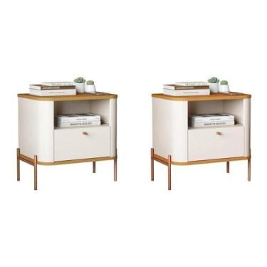 Imagem de Conjunto com 2 Mesas de Cabeceira Curva 1 Gaveta e 1 Nicho Pés e Puxad