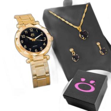Imagem de Relógio Feminino Banhado Aço Inoxidável + Colar Strass + - Orizom