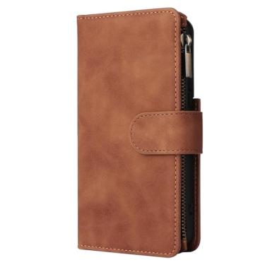 Imagem de Umiup Capa de couro para Samsung Galaxy S24ultra/S24plus/S24, compartimento para cartão, carteira com zíper, capa de telefone retrô para mulheres e homens, com alça de cinto, marrom, S24plus