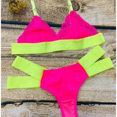 Imagem de conjunto anita - gatasensuallingerie, Rosa neon com amarelo neon, Froz