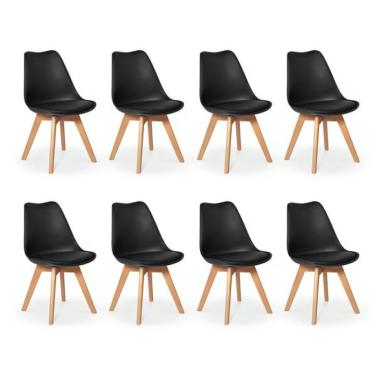 Imagem de Kit c/8 cadeiras Leda – Charles Eames, Saarinen Wood com almofada preta