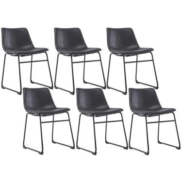 Imagem de Kit 06 Cadeiras Decorativa Sala de Estar Recepção Fixa Maia PU Preto G56 - Gran Belo