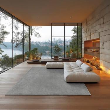 Imagem de Tapetes São Carlos – Tapete Tufting Ecletik Cinza Claro | Liso em Polipropileno com Toque Suave e Proteção UV | Antialérgico, Lavável e Acolhedor p/Sala | 1,5cm x 2m x 2,5m