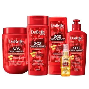 Imagem de Kit Tratamento Sos Crescimento Dabelle Hair Shampoo e Condicionador Tônico Fortalecedor Máscara Capilar Fortalecedora 800g Óleo De Rícino Reparador e Creme Para Pentear 270g