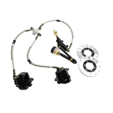 Imagem de Fenteer Kit de freio hidráulico Go Kart Cilindro mestre do freio traseiro Hidráulico de alto desempenho Pinças duplas Acessórios para 125cc 150cc, com Disco de Freio