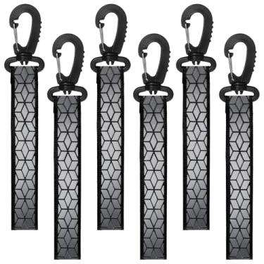 Imagem de 6 peças de alças refletivas, etiquetas pretas refletivas de bicicleta, pingente refletivo que brilha no escuro, chaveiro refletor noturno de segurança, pingentes para roupas, ciclismo, caminhada