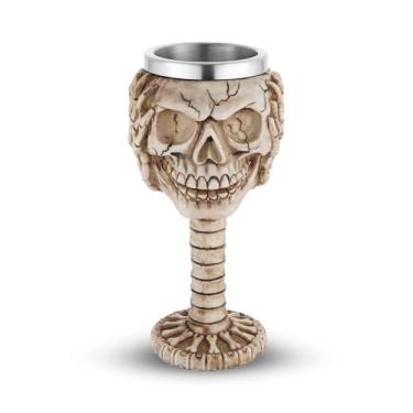 Imagem de AsAlways Caneca de cerveja gótica viking com caveira de aço inoxidável novidade vinho café copo bebendo festa de Halloween acessório presente 250ml/241.0 g