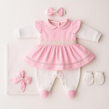 Imagem de Kit Saída Maternidade Menina 05 Peças Lavínia Roupas de Bebê Malha 100