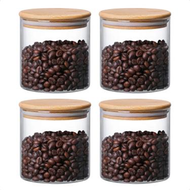 Imagem de Kit 4 Pote de Vidro com Tampa de Bambu Oikos 500ML Hermético Redondo Empilhável