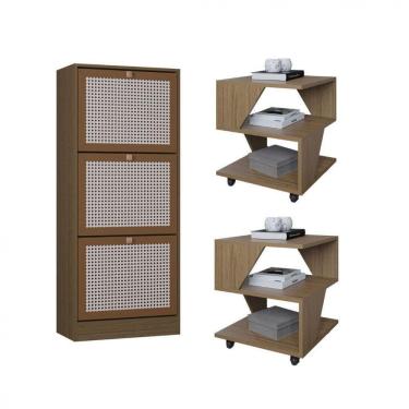 Imagem de Kit Sapateira Spin Tropical 3 Portas E 2 Mesas De Cabeceira Carvalho