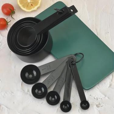 Imagem de Conjunto de colheres de copos medidores de 8 peças, conjunto de medição de colheres de sopa empilháveis premium, utensílios de cozinha para cozinhar e assar, preto