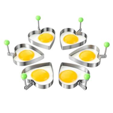 Imagem de 5 moldes de panqueca, moldadores de ovos de aço inoxidável para grelha, moldes de cozinha fáceis de limpar, várias formas, formato de coração
