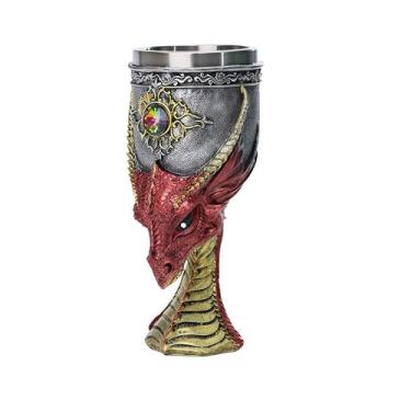 Imagem de YIXINLOMYY Cálice de dragão de aço inoxidável Dungeons and Dragon Gift for Men, 200 ml, cálice de vinho, copos medievais, cálice gótico, presente de Natal de Halloween (vermelho)