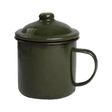 Imagem de Caneca verde engrossada jarra de chá copos de água 1970 estilo chinês nostálgico esmalte presente (P-verde sólido)