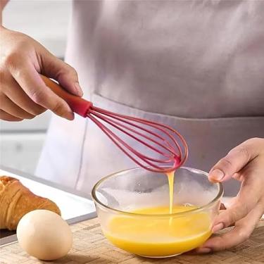 Imagem de Batedor de ovos de silicone compacto vermelho, batedeira portátil portátil para ovos, espumas e massas, batedor de silicone durável e de longa duração para uso doméstico (25,4 cm)