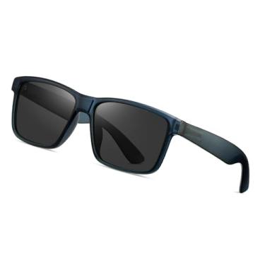 Imagem de Óculos de sol polarizados masculinos grandes esportivos para corrida, pesca, golfe SY6079, Armação cinza-azul transparente | Lente preta, Normal