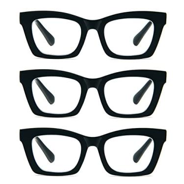 Imagem de Armação de óculos estilo retrô para mulheres, dobradiça de mola quadrada grande fofa - pacote com 3, Preto + preto + preto