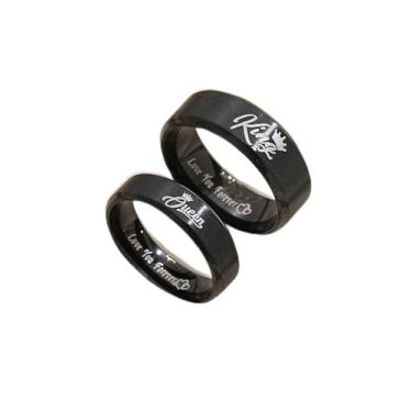 Imagem de Conjunto de anéis de casal King Queen de aço inoxidável, Natal, Ação de Graças, presente de ano novo, casual, joias de férias, Medium, Latão, Sem pedra preciosa