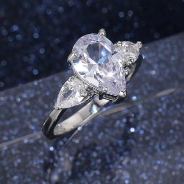 Imagem de Anel simples de zircônia cúbica em forma de gota d'água para mulheres, joias atemporais de luxo simples, 7, Latão, Zircônia cúbica