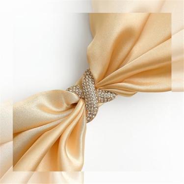 Imagem de Cachecol de seda infinito strass broche para mulheres moda cristal X corrente xale cachecóis fivela clipe broches delicados vestido acessórios casamento aniversário joias presente, Medium, Zinco, Sem