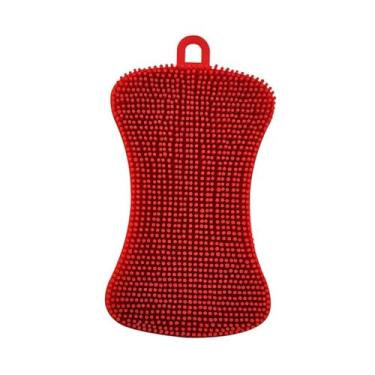 Imagem de Escova de limpeza macia multiuso reutilizável de silicone para lavar louça, ferramenta de limpeza, lavagem dupla face, limpeza (vermelha)
