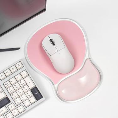 Imagem de Mouse pad de gel rosa com suporte para descanso de pulso, mouse pad ergonômico com base antiderrapante para mouse de computador/alívio da dor/laptop/desktop/escritório ou jogos