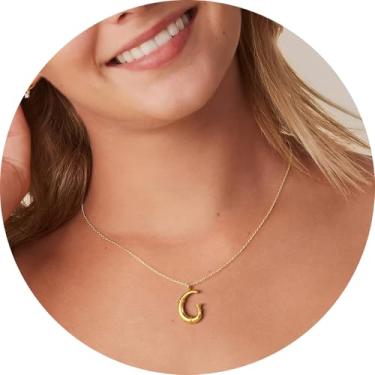 Imagem de Colar com inicial feminina, banhado a ouro 18 K, pingente de letra escultural, alfabeto A a Z, joia personalizada, 18+2in, Aço inoxidável, Sem Pedra Preciosa