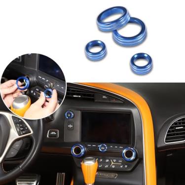 Imagem de Anel de cobertura de botão de sintonia de mídia AC para 2014-2019 compatível com Chevy Corvette C7 interior do carro anéis de acabamento do botão de controle climático e anéis de tampa do botão de